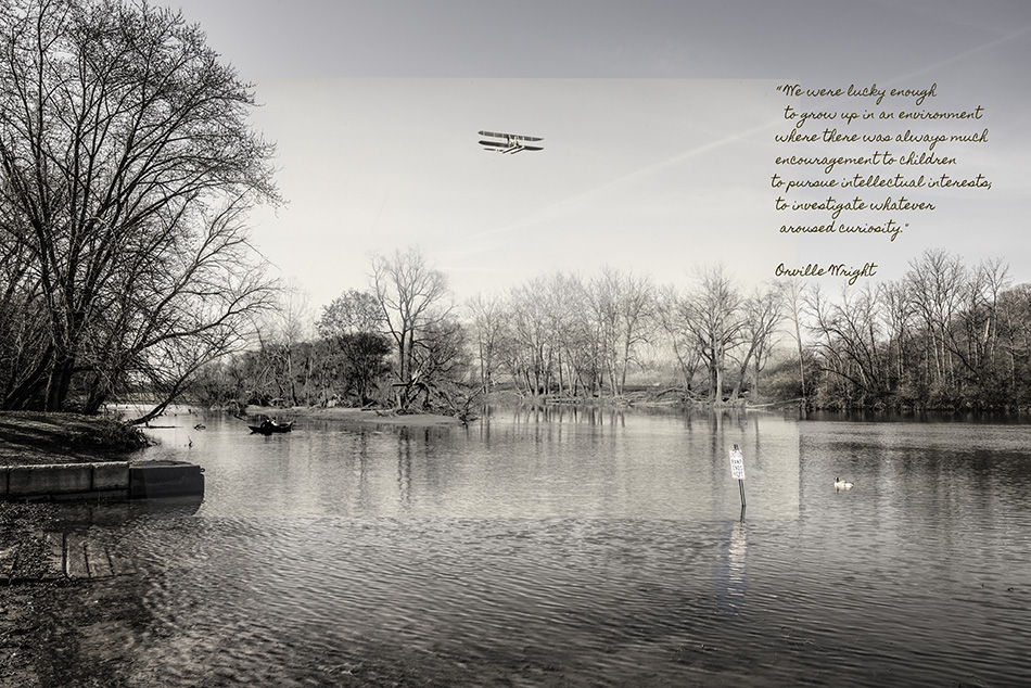 Flight Test On The Miami River wright Brothers Then and Now series by Dan Cleary in Dayton Ohio