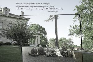 Wright family sitting on lawn Wright Brothers Then and Now series by Dan Cleary in Dayton Ohio