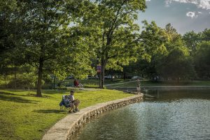 Fishing at Kettering Ohio Lincoln Park pond by Dan Cleary