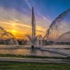Downtown Dayton Fountains At Sunset by Dan Cleary