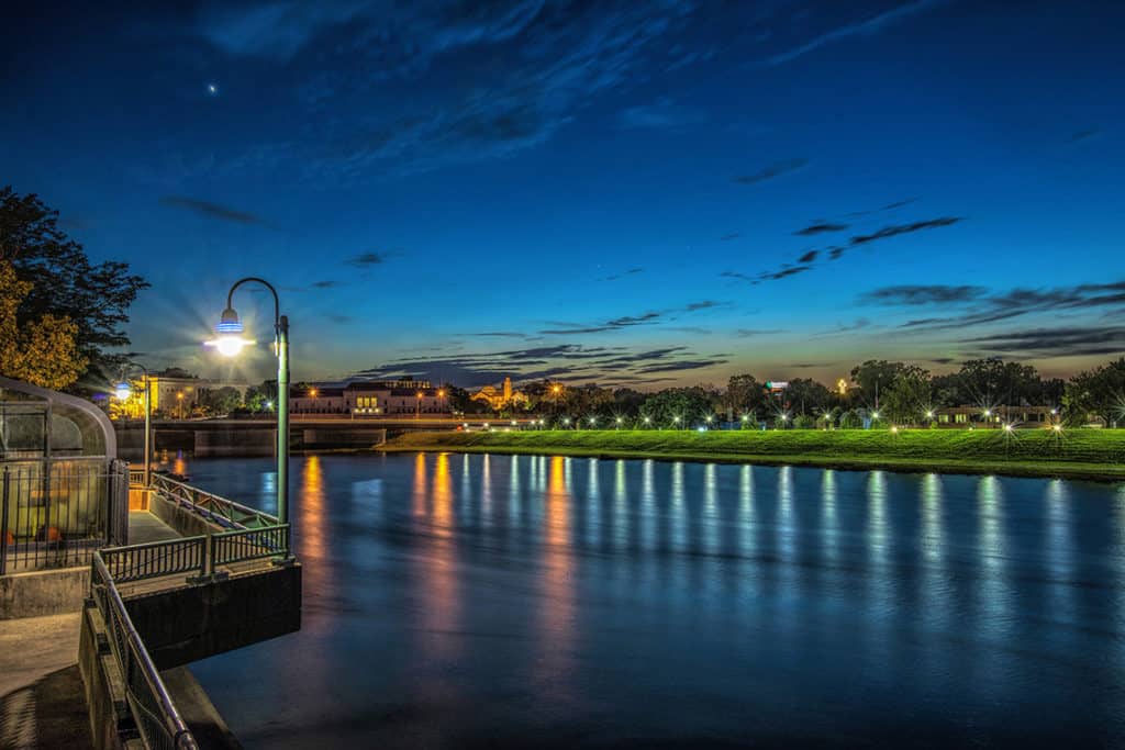 photograph of Miami river in downtown Dayton at night by Dan Cleary