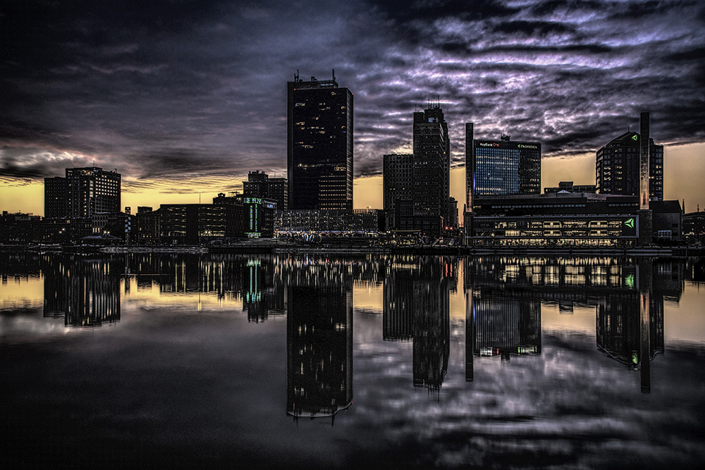Downtown Toledo Ohio at sunset by Dan Cleary