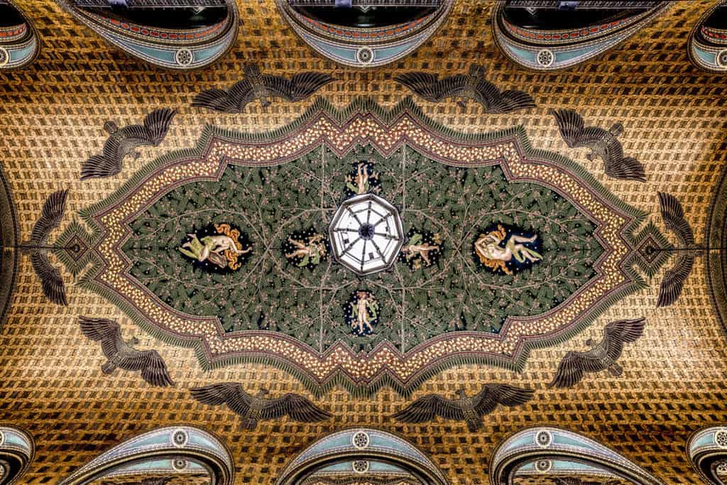 Fisher building ceiling Detroit Michigan, green and gold by Dan Cleary