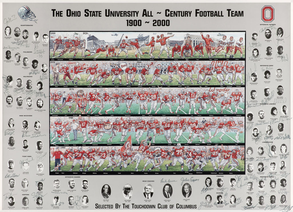 Ohio State all century team poster 1900-2000 with signatures of all living players and coaches