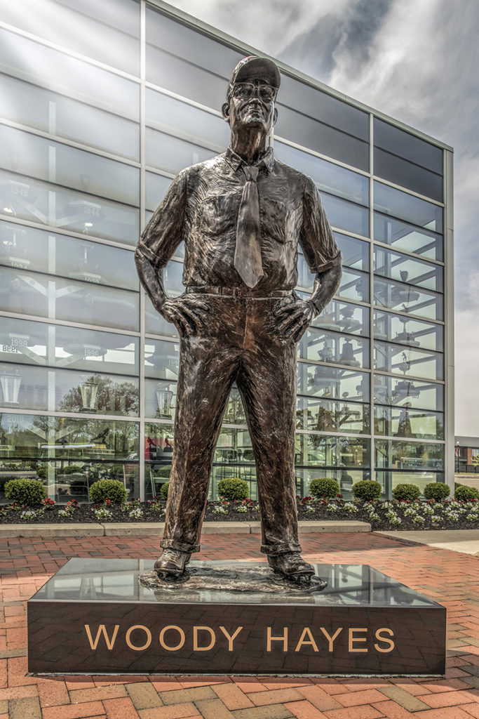 Woody Hayes statue in front of Ohio State football museum