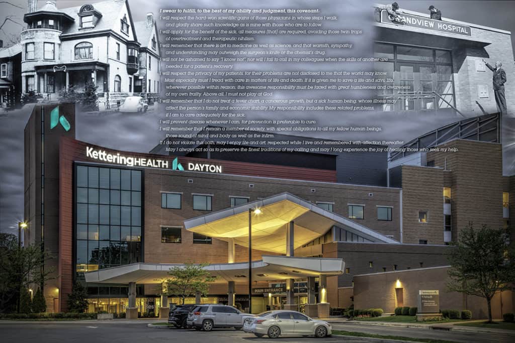 Kettering Health Dayton building with Hippocratic oath