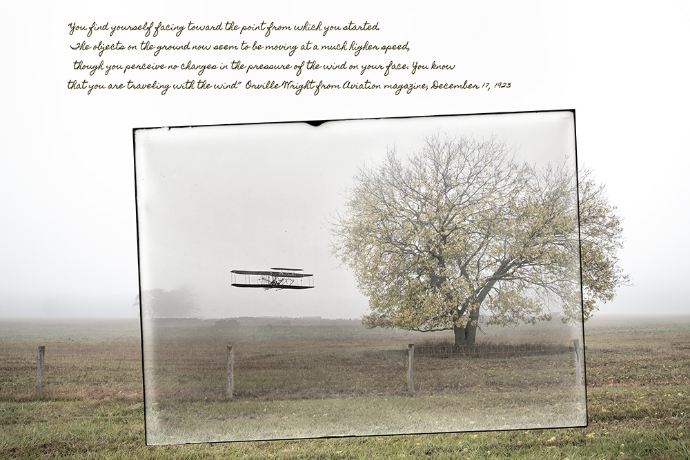 Wright Brothers: Then and Now - Travrling With The Wind, flight 23 at Huffman Prairie by Dan Cleary
