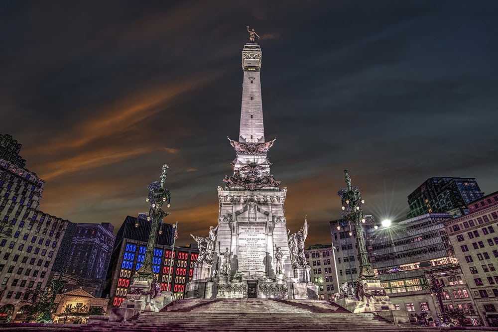 Indiana Soldiers & Sailors Monument at night in downtown Indianapolis by Dan Cleary