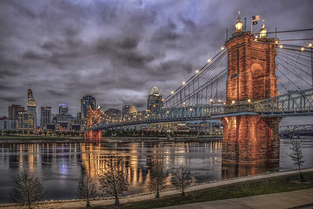 John A Roebling Bridge Cincinnati, Ohio by Dan Cleary