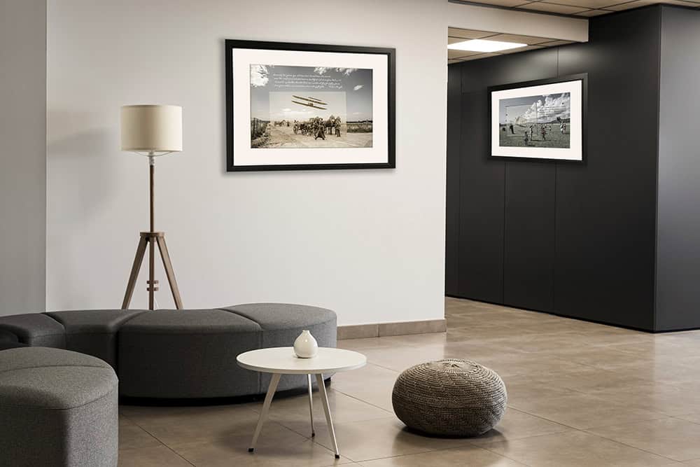 Wright Brothers Framed Photos on business building interior